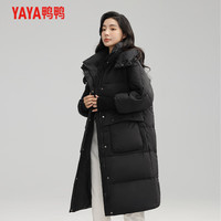 鸭鸭羽绒服鸭鸭(YAYA)羽绒服女长款连帽韩版加厚时尚保暖外套DMT 黑色 S
