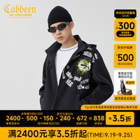 CABBEEN卡宾男装连帽涂鸦风衣2022春卡通印花外套青年潮W 煤黑色01 48/170/M