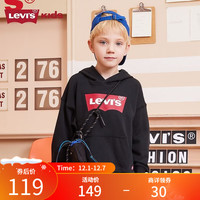 Levi's 李维斯童装男女童连帽经典蝙蝠标卫衣春秋纯棉儿童舒适针织上衣 正黑色 150/72(M)