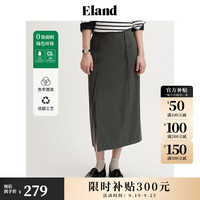 ELAND衣恋半身裙女纯色腰部绑带设计中长裙2024夏季 灰色(15)Grey L/170