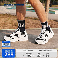 SKECHERS 斯凯奇 春男透气网面厚底老爹鞋118321 黑色/白色215 39