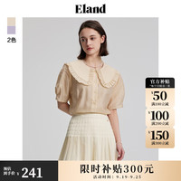 ELAND衣恋衬衫女花边娃娃领透气天丝短袖上衣甜美风夏 浅黄色(31)L/Yellow L/170