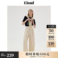 ELAND衣恋披肩T恤女宽松落肩短袖圆领纯棉上衣2024夏季新 黑色(19)Black S/160