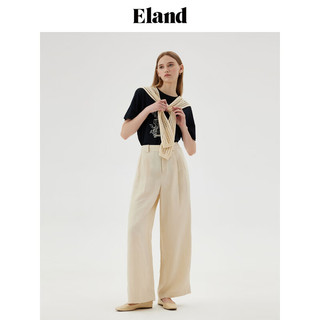 ELAND衣恋披肩T恤女宽松落肩短袖圆领纯棉上衣2024夏季新 棕色(85)Brown M/165