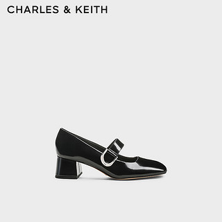 CHARLES&KEITH24秋Gabine方扣粗跟玛丽珍鞋单鞋SL1-61900042 Black Box黑色 40