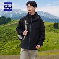 罗蒙(ROMON)男士时尚休闲户外登山冲锋衣2024秋季新款连帽短款百搭外套男
