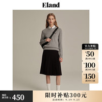 ELAND衣恋半身裙女美拉德中长款经典时髦知性百褶裙春秋 黑色(19)Black M/165