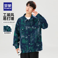 罗蒙(ROMON)翻领夹克男2024秋季新款时尚潮流印花设计感男女同款工装外套