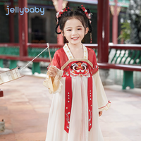 JELLYBABY中大童女童儿童网纱裙汉服连衣裙裙子 红色 120
