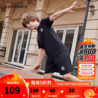 匡威(Converse)儿童套装T恤短袖短裤速干套装2024夏季中大童男女童两件套套装 正黑色 160/76(L)