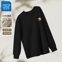 真维斯卫衣男秋季2024男士重磅320g倒三角圆领无帽套头外套潮GW 黑#三褐色标X M