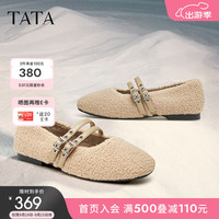 他她（TATA）法式平底毛毛鞋女鞋气质玛丽珍鞋单鞋2024冬新款CFG02DQ4