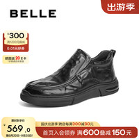 百丽高帮休闲皮鞋男靴2024年冬季牛皮革厚底商务短靴加绒A1688DD4 黑单里 43