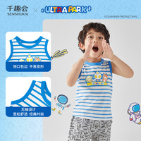 千趣会 SENSHUKAI童装男童背心戴拿迪迦奥特曼夏季内衣纯棉儿童背心 蓝色&白色条纹 120