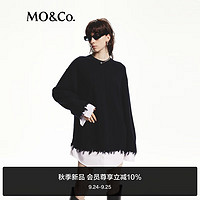 MO&Co.毛衣2024秋新品假两件黑白拼接粗纺绵羊毛手工烂边MBD3DRS002 黑色