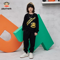 大嘴猴(paul frank)童装儿童套装2024秋冬款男女童卫衣卫裤舒适中大童运动休闲两件套 黑金 150