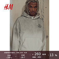 H&M2024秋季男装女装大廓形印花连帽衫1255569 米灰色/Fairfax 180/116