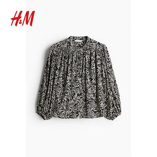 H&M2024秋季女装时尚休闲潮流灯笼袖上衣1239276 黑色/图案 160/88