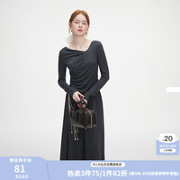 范思蓝恩秋季设计感针织T恤半身裙时尚套装女秋装慵懒高腰半身裙女 深灰色（上衣） M