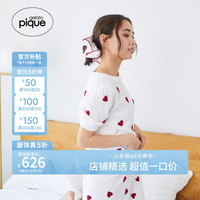 gelatopique24春夏新品女睡衣套装半边绒爱心泡泡袖PWNT242057 灰白色 F