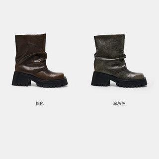 史蒂夫·马登 STEVE MADDEN 2024年秋冬 女鞋厚底增高中筒裤管靴子西部靴 棕色 38