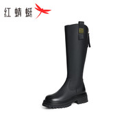 红蜻蜓 RED DRAGONFLY长筒靴女厚底2024冬季加绒圆头显瘦骑士靴高筒WTC44121