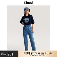 ELAND衣恋基础款印花短袖t恤女夏季学院风圆领上衣 藏青色(59)Navy L/170