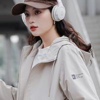 骆驼 CAMEL【加绒】运动外套女秋冬保暖百搭梭织连帽外套印花休闲风衣外套女