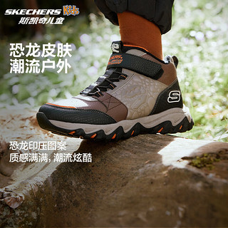 Skechers斯凯奇儿童高帮棉鞋秋冬户外保暖运动鞋防滑加绒男童靴子406393L 棕色/黑色/BRBK 34码