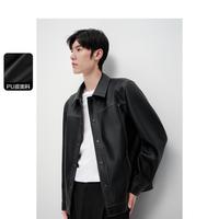 男装2024秋季款PU皮夹克明线茄克翻领外套休闲男式夹克