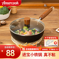 Amercook 阿米尔 小铁锅极铁炒锅无涂层迷你炒菜锅铸铁平底不粘锅电磁炉燃气灶通用 小炒锅+盖+滤油盘 22cm