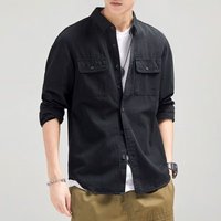 纪卡迪(JIKADI)春秋纯棉长袖衬衫工装复古外套山系休闲潮牌痞帅衬衣男士2024 黑色 3XL【160-180斤】
