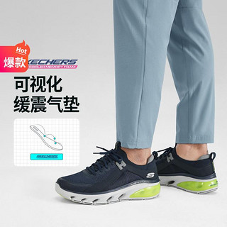 SKECHERS 斯凯奇 绑带休闲鞋网布耐磨透气运动鞋232537 海军蓝色/柠檬色/NVLM 42.5