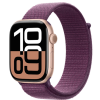 Apple 苹果 Watch Series 10 GPS款 智能手表 46mm 玫瑰金色铝金属表壳 梅子色回环式运动表带