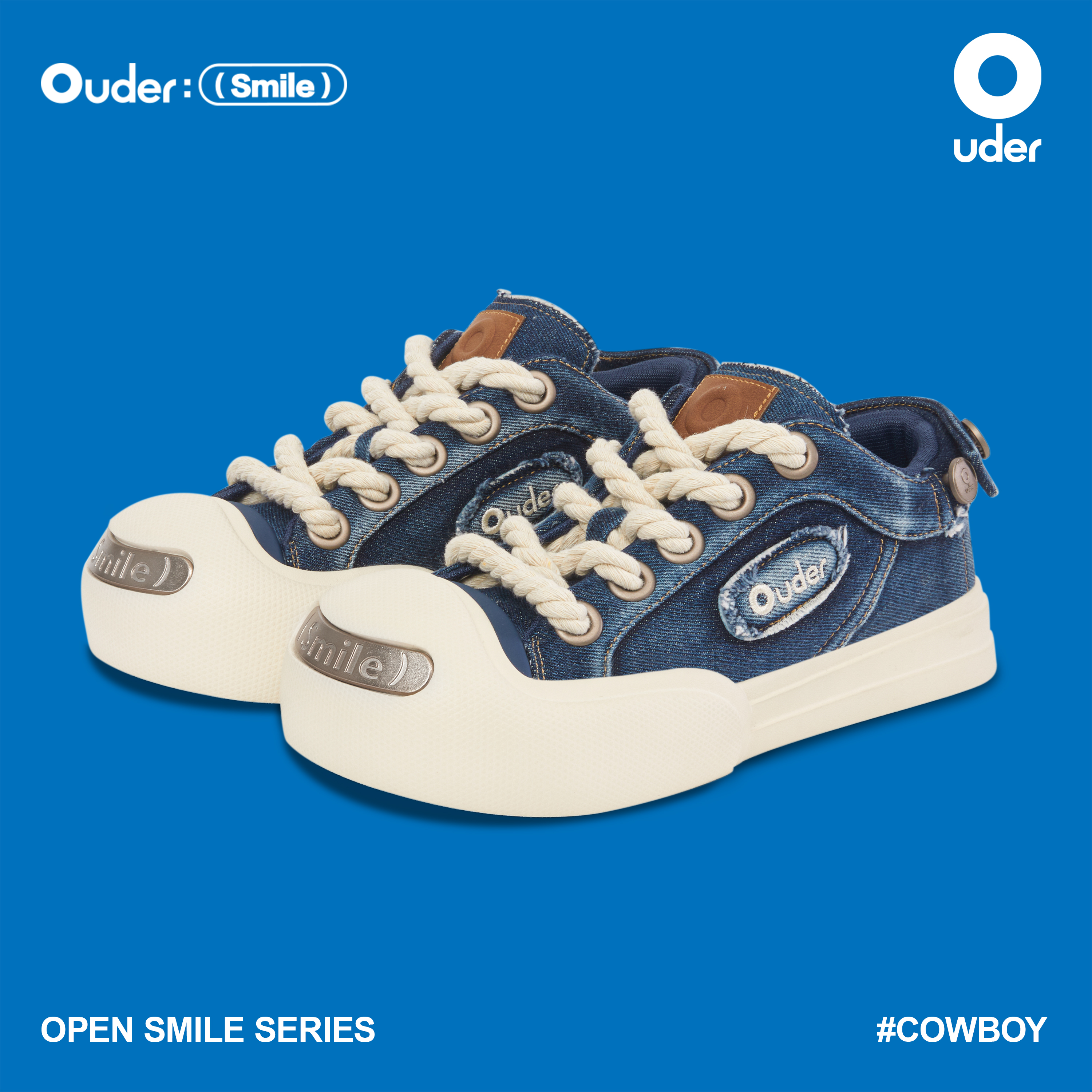 【邓为同款】Ouder smiler开口笑帆布鞋 丑萌板鞋牛仔蓝大头板鞋