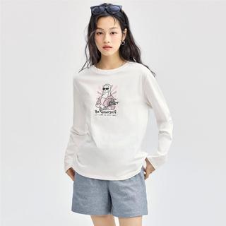 油画主题印花T恤女秋季2024年纯棉上衣针织圆领长袖T恤女款