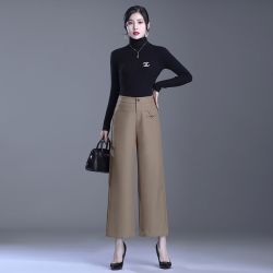阔腿裤女2024新款春秋高腰宽松直筒显瘦九分宽腿裤休闲妈妈裤子