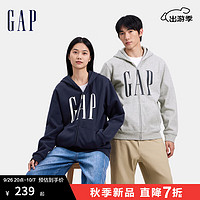 Gap 盖璞 男女装2024秋季新款印花660128字母logo抓绒连帽卫衣休闲外套 灰色 175/96A(L) 亚洲尺码