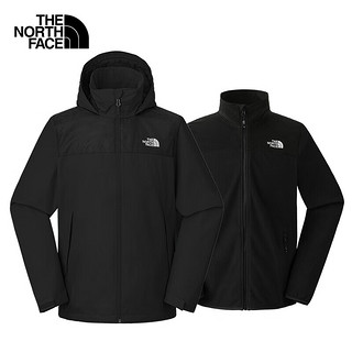 THE NORTH FACE 北面 秋冬北面冲锋衣男户外运动抓绒内胆防水保暖三合一 黑色外壳+黑色抓绒内胆 M