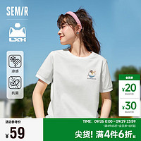 Semir 森马 罗小黑短袖T恤女印花俏皮上衣夏2024卡通圆领套头衫109324100002 本白10102 L