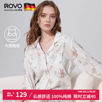 ROVO 纯棉春秋月子服睡衣产后哺乳100%纯棉开衫套装喂奶居家服 天使兔 M（适合于95-120斤）