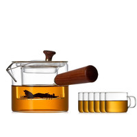溥畔高硼硅耐热玻璃煮茶壶侧把壶煮茶器冲茶器带茶漏茶具套装直觉壶 高硼硅侧把壶+6 个杯子