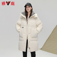 雅鹿反季羽绒服女清仓中长款通勤加厚保暖千鸟格拼接冬季外套