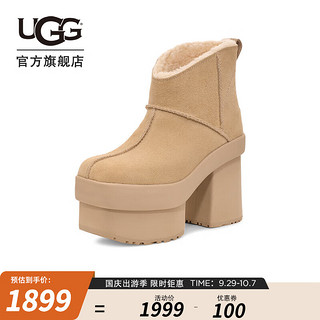 UGG 女士舒适纯色厚底坡跟方头潮流时尚短靴 1157910 芥菜籽色 36