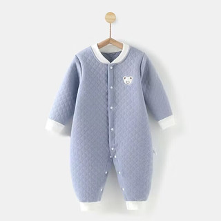 婧麒（JOYNCLEON）婴儿衣服秋季连体衣新生儿宝宝秋装夹棉保暖哈衣秋冬内衣 蓝色 90