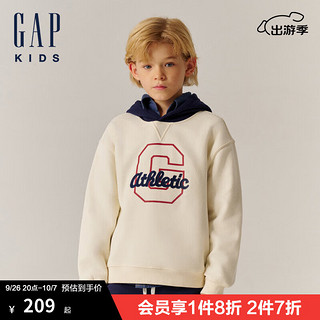 Gap男童2024秋季印花logo抓绒连帽卫衣儿童装休闲上衣641341 象牙白 160cm(14-15岁) 亚洲尺码