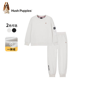 暇步士（Hush Puppies）【一体绒】童装儿童男女大童24冬季舒适百搭休闲长袖长裤套装 钻石黑 110cm