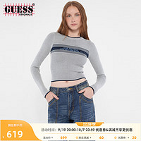 GUESS Originals24年秋季女士休闲百搭条纹撞色套头毛针织衫 F0F2-白色 XS （80-100）