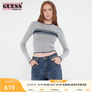 GUESS Originals24年秋季女士休闲百搭条纹撞色套头毛针织衫 F0F2-白色 XS （80-100）