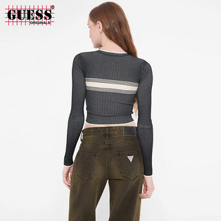 GUESS Originals24年秋季女士休闲百搭条纹撞色套头毛针织衫 F0F2-白色 XS （80-100）